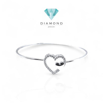 Double Heart Bangle Diamond 18K/ gelang berlian hati asli emas 18k - Diamond Jewelery