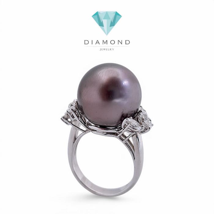 Black Pearl Diamond Ring 18K / Diamond Jewelry