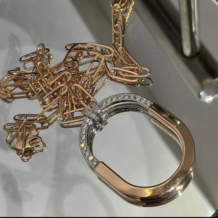 chain diamond necklace  lock pendant 18k -Diamond Jewelry