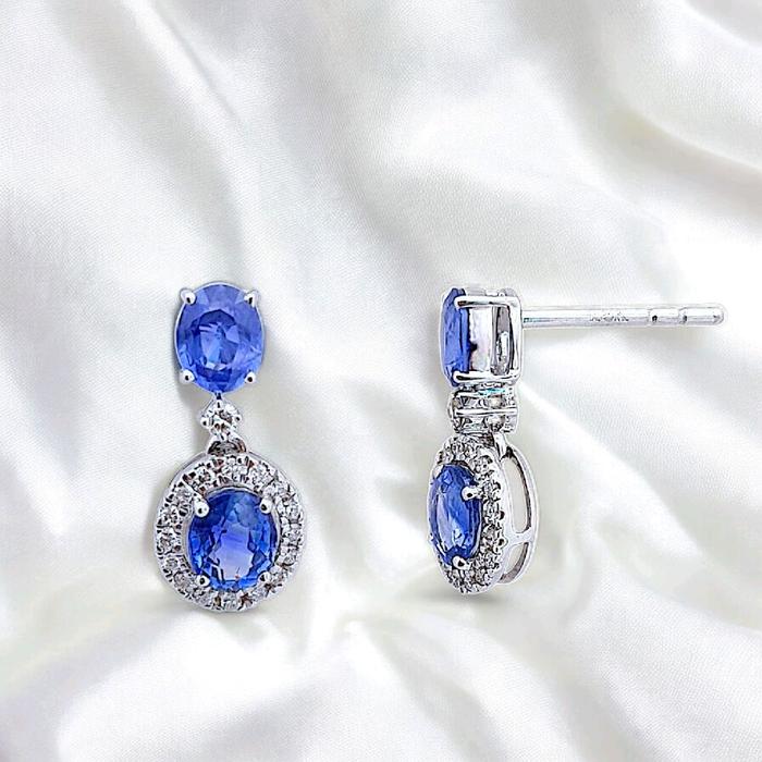 Blue Sapphire Diamond Earring 18K / Diamond Jewelry-401BA2395SD-HT