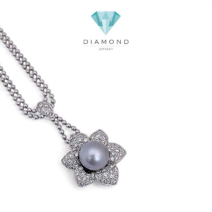 Flower akoya Pearl Diamond Necklace 18K / Diamond Jewelry 27KBGT28280WP