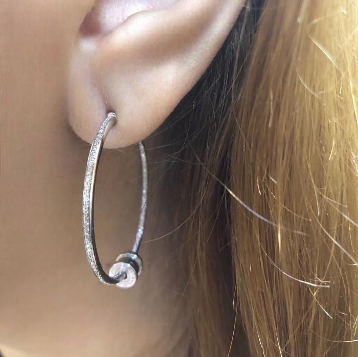 Diamond earring hoop 18k white gold-Diamond Jewelry