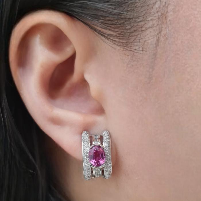 Pink Sapphire Diamond Earrings / Diamond Jewelry