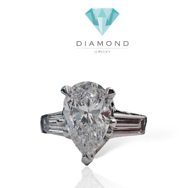 Pearshape Diamond Ring GIA solitaire 18k White Gold-Diamond Jewelry