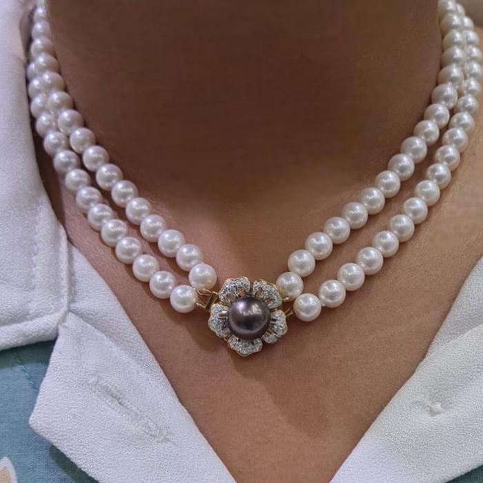 Flower Pearl  AKOYA Diamond Necklace 18K / Diamond Jewelry