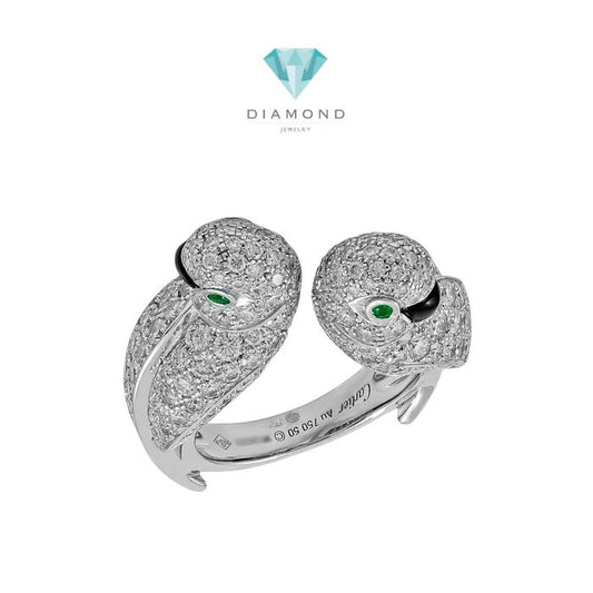 Love Bird Diamond Ring emerald onyx white gold 18K Diamond Jewelry