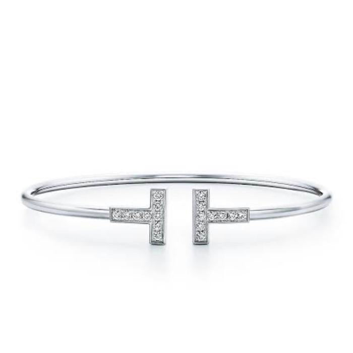 Double T Diamond Bangle white gold 18 K/ T diamond bangle 18k/ T Bangle Gold bracelet