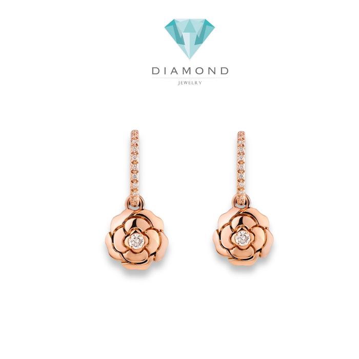 Camelia Flower Diamond Earrings 18K / Diamond Jewelry-361ABD11000RY-HT