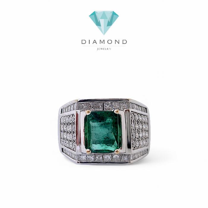 Emerald Diamond Ring Men 18K / Diamond Jewelry