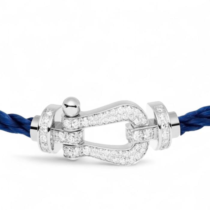 Horseshoe diamond bangle blue gelang tali emas berlian tapal kuda 18k steel rope-Diamond Jewelry