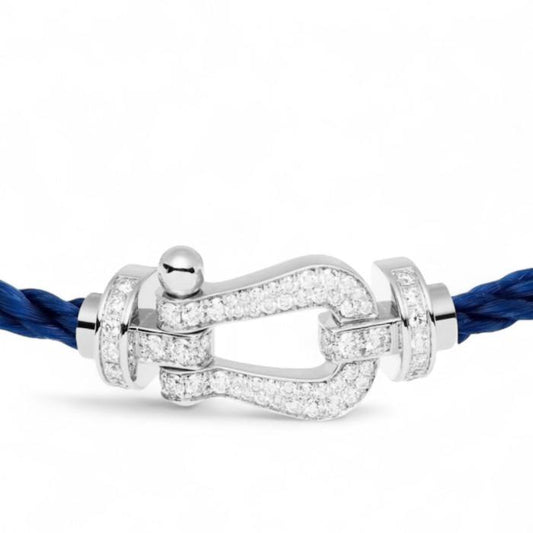 Horseshoe diamond bangle blue gelang tali emas berlian tapal kuda 18k steel rope-Diamond Jewelry