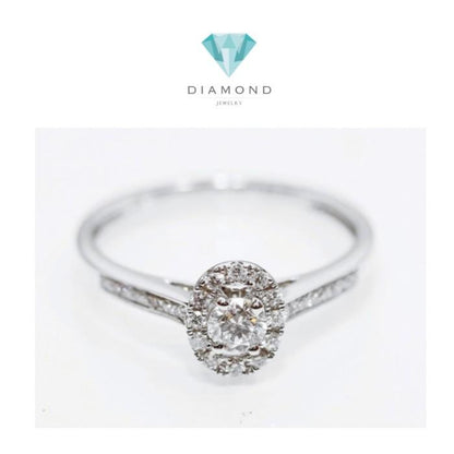 Cincin Diamond pave round oval ring 18k gold-Diamond Jewelr