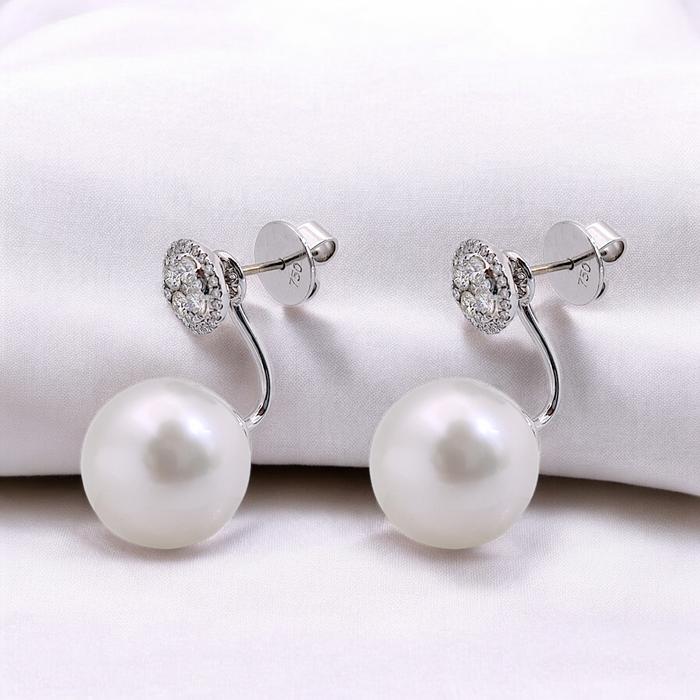 Pearl Diamond Earrings duo diamond south sea 18K / Diamond Jewelry