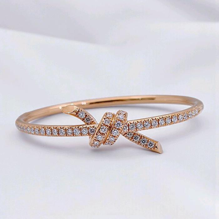 Knot Half Diamond Bangle 18K / Gelang Setengah Berlian Knot 18K / Diamond Jewelry-HT
