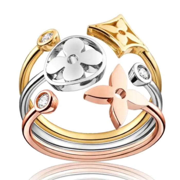 Blossom Ring 18K 3 Gold Fashion Diamond Jewelry/Cincin Berlian Fashion-19CBGT975WP-HT