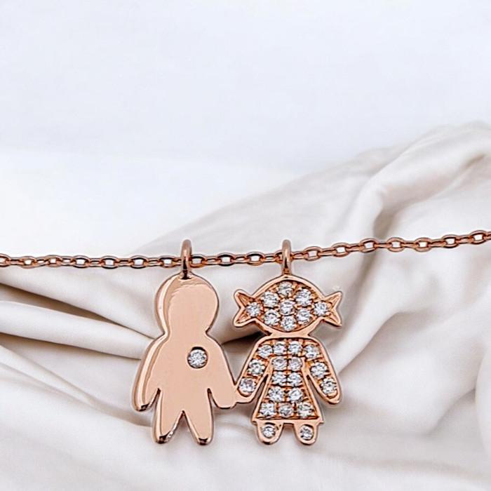 Child boy girl pendant Bimba And Bimbo Diamond Pendant 18K / Diamond Jewelry