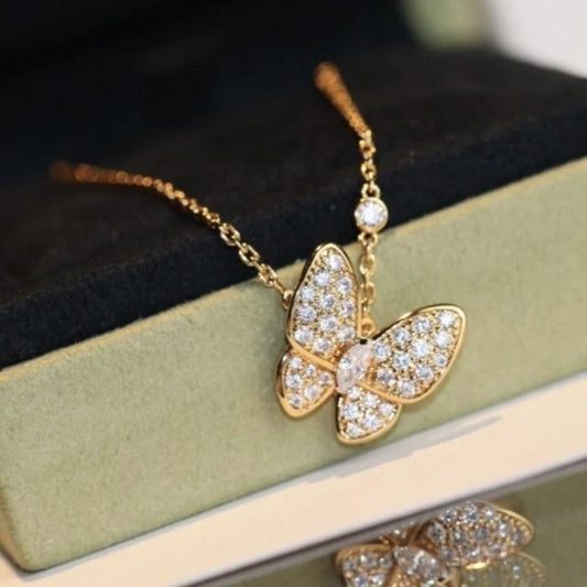 Butterfly diamond necklace 18k gold  -Diamond Jewelry