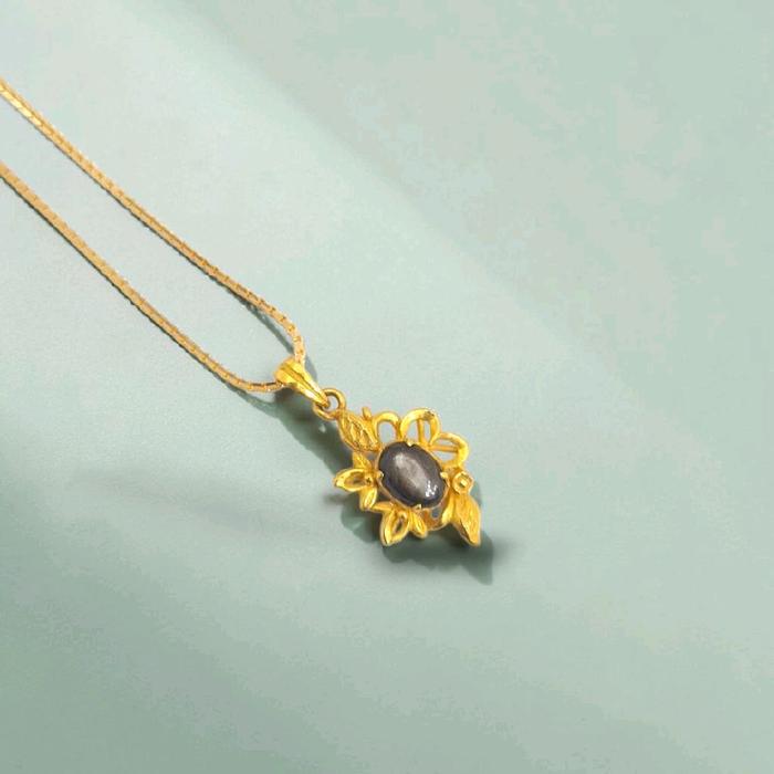 Black Stone Gold Pendant 23K / Liontin Emas Batu Hitam 23 K / Diamond Jewelry / 192LMSWP3