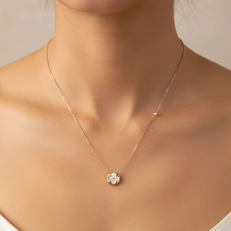 Gold Necklace Flowers pink 18K / Kalung Emas Bunga pink 18K / Diamond Jewelry / 149KBD62800AB