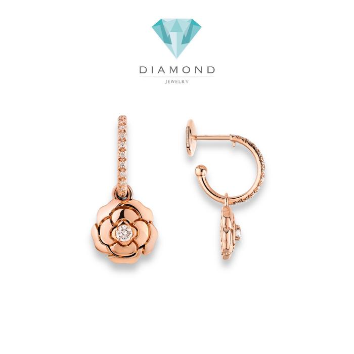 Camelia Flower Diamond Earrings 18K / Diamond Jewelry-361ABD11000RY-HT