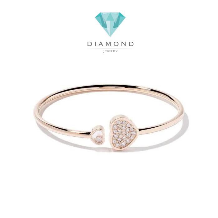 Double heart bangle 18K Rose gold with diamond Diamond Jewelry
