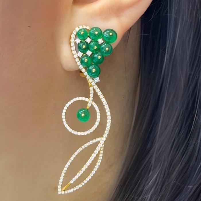 Emerald Earrings Holo Round Diamond 18K/Diamond Jewelry-10BAVN3190LS-HT
