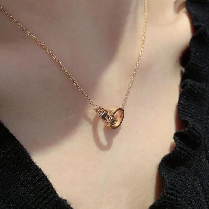 Love double ring pendant necklace 18k crt-Diamond Jewelry - 355KBDDM2447LS