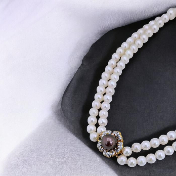 Flower Pearl  AKOYA Diamond Necklace 18K / Diamond Jewelry