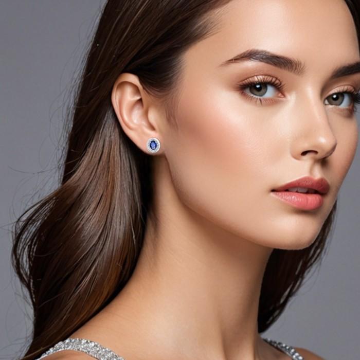 Blue sapphire diamond earring 18k-Diamond Jewelry
