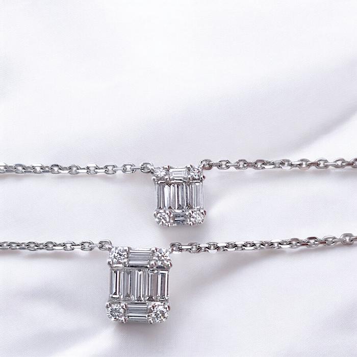 Double duo Diamond Baguette Necklace 18K / Diamond Jewelry