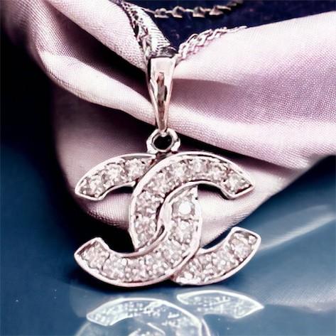 Double C logo diamond pendant 18k/ liontin berlian-Diamond Jewelry-99LBPF414WPLS-HT