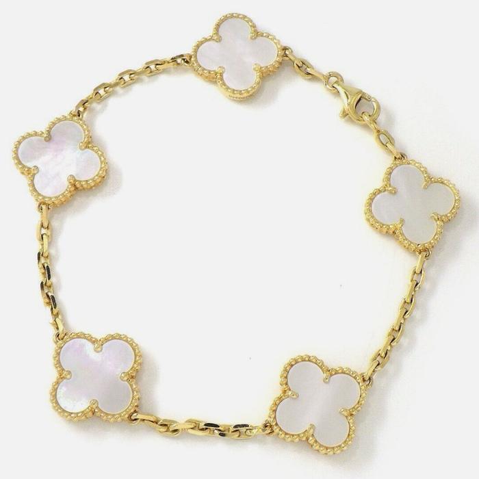 White 5 clover vintage bracelet 18K Gold MOP -Diamond Jewelry/ gelang emas clover putih mutiara