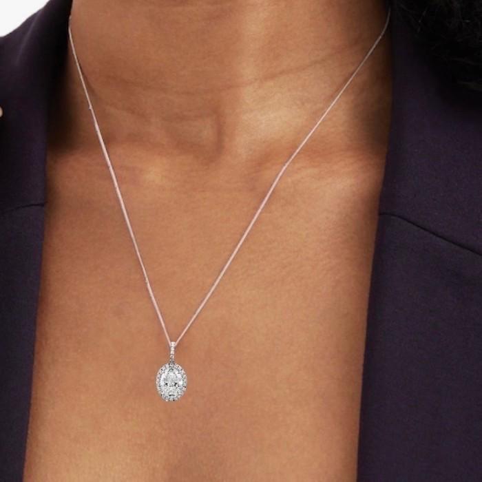 Oval solitaire piecut diamond pendant-18k-Diamond Jewelry