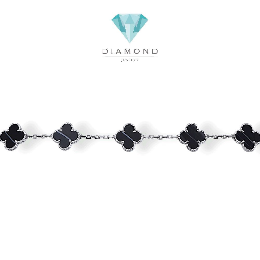 Clover Veined Onyx Bracelet  white gold 18K / Gelang Clover Veined Onyx 18K / Diamond Jewelry/ gelang clover emas putih veined onyx - 167GBD117000AB