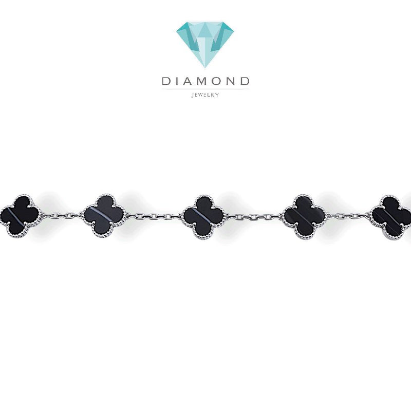 Clover Veined Onyx Bracelet  white gold 18K / Gelang Clover Veined Onyx 18K / Diamond Jewelry/ gelang clover emas putih veined onyx - 167GBD117000AB