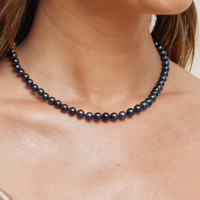Pearl Black Akoya tennnis 7-8mm Necklace 18K / Diamond Jewelry