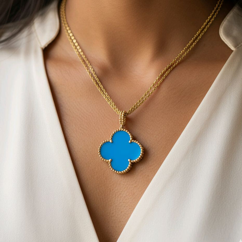 Magic Clover Turquoise Necklace 18K / Kalung Magic Clover Turquoise 18K / Diamond Jewelry 118KBD110000AB-HT