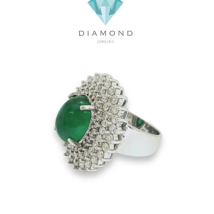 Emerald vintage oval big Ring 18k gold-Diamond Jewelry