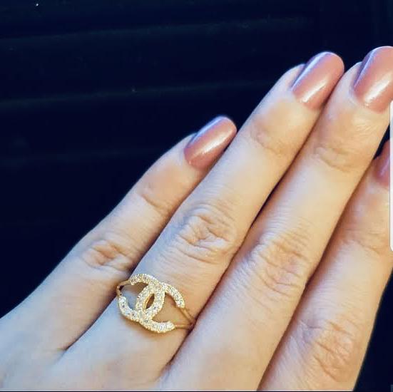 Inspired Double C Diamond Ring 18 k gold Diamond Jewelry