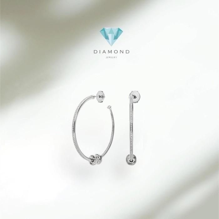 Diamond earring hoop 18k white gold-Diamond Jewelry
