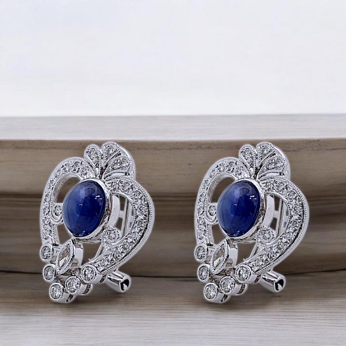 Blue Sapphire Diamond Earring / Diamond Jewelry