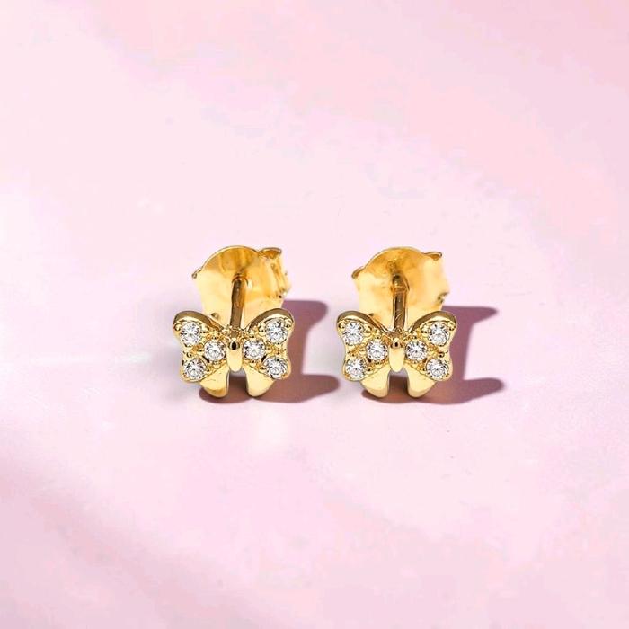 Gold Ribbon Kids with Zirconia Earring 16K / Anting Emas Anak Dengan Sirkon 16K / Diamond Jewelry / 436AMS084LS