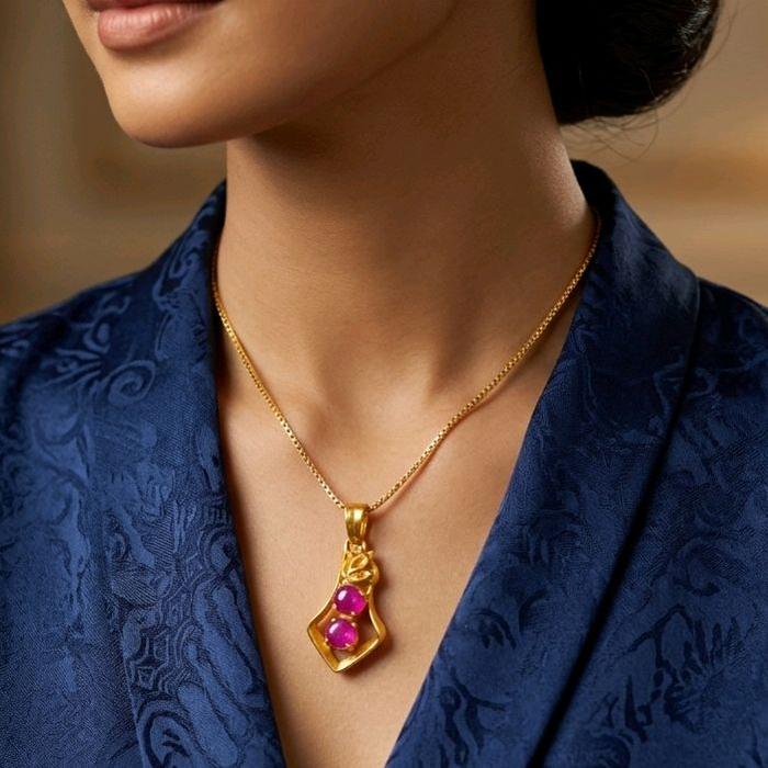Duo Malabar Ruby Pendants 23K / Liontin Malabar Ruby Duo 23K / Diamond Jewelry / 215LMSWP3
