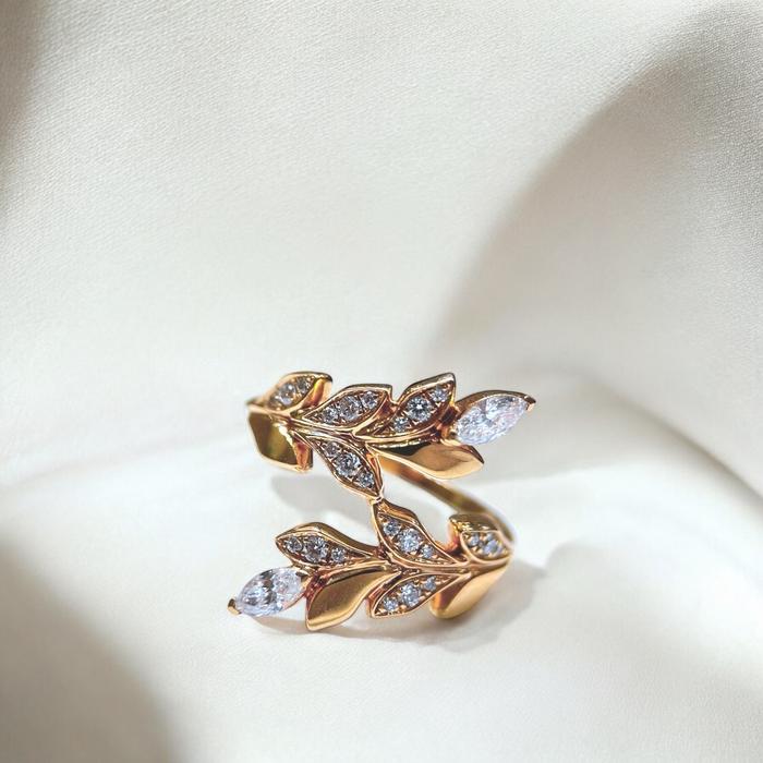 Vine Bypass Diamond Tif Ring 18k / cincin emas Vine Bypass / Diamond Jewerly-387CBDDM3943LS-HT
