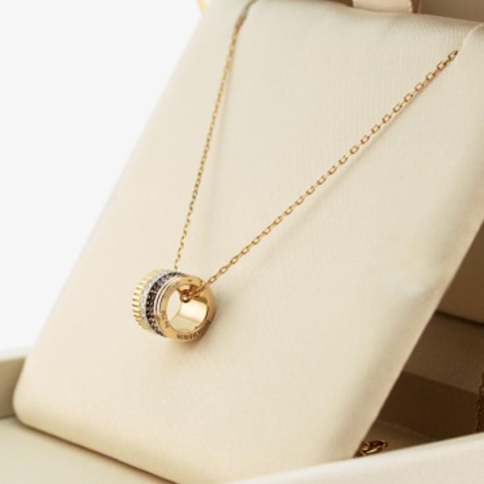 Quatre black round 18k gold pendant bouch/ kalung quatre berlian onyx-Diamond Jewelry