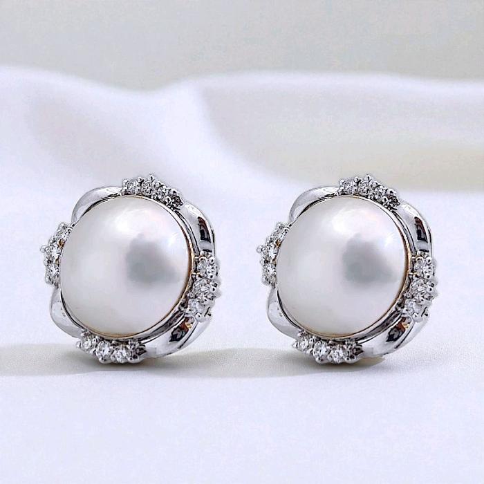 Flower Pearl Diamond Earring 18K / Diamond Jewelry 45AMGT1780WP-HT