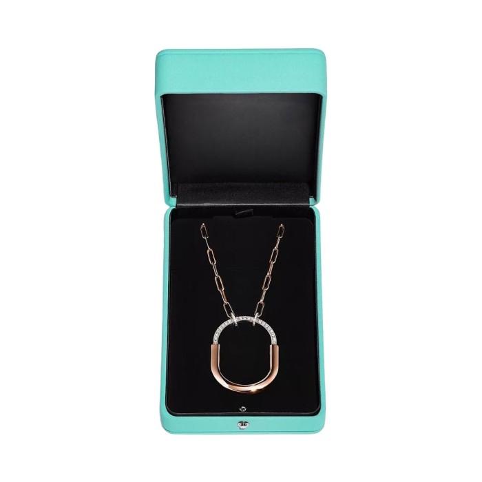 chain diamond necklace  lock pendant 18k -Diamond Jewelry