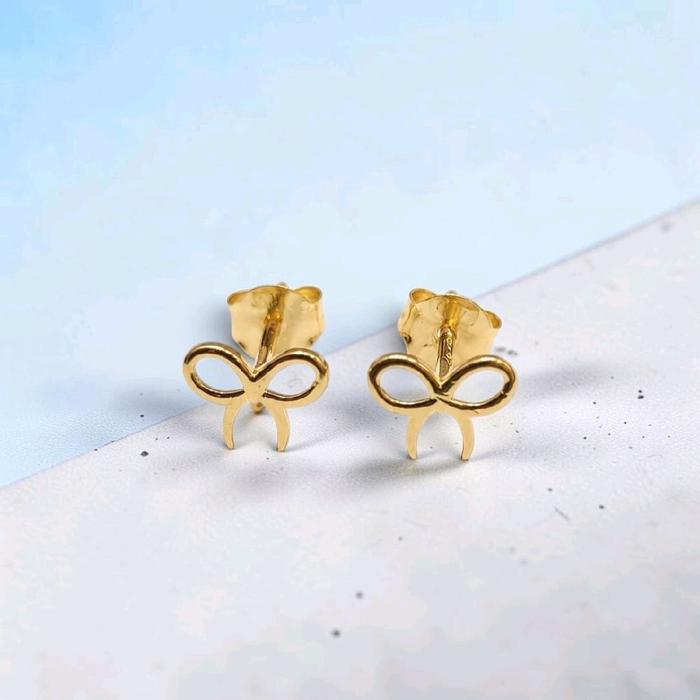 Ribbon Gold Kids Earring 16K / Anting Emas Anak Pita 16K / Diamond Jewelry / 438AMS050LS