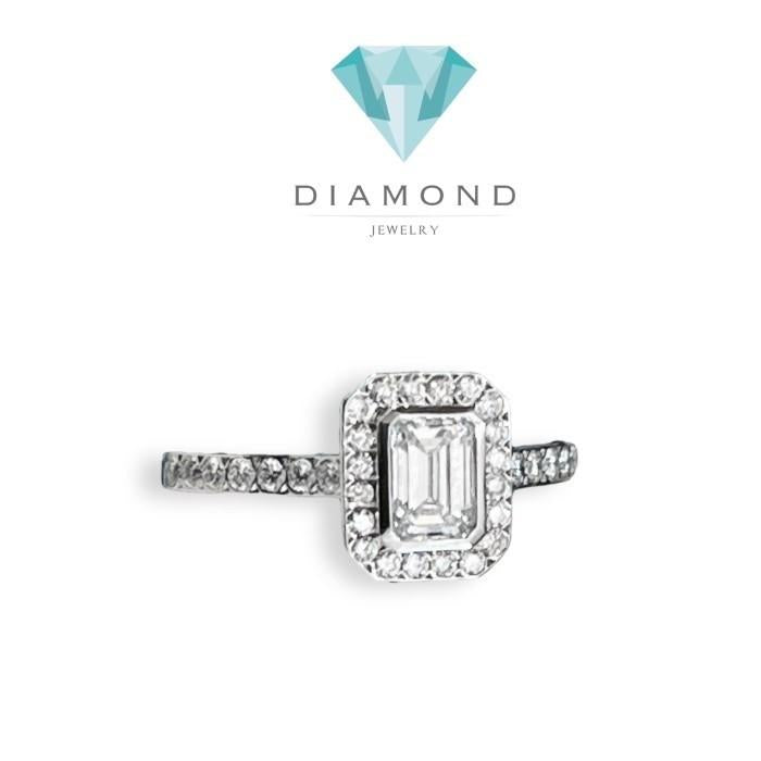 Emerald solitaire diamond ring halo 18k-Diamond Jewelry