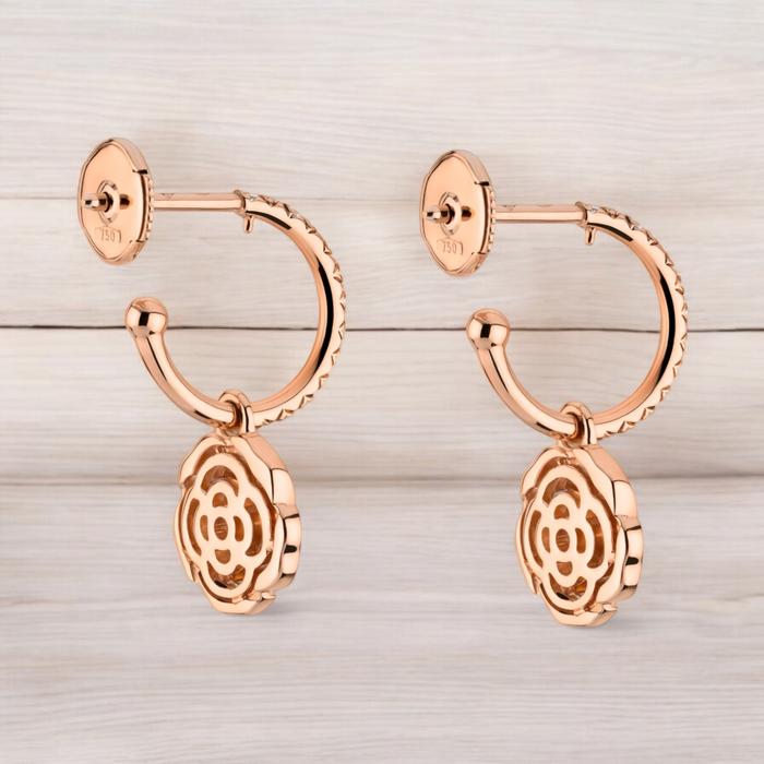Camelia Flower Diamond Earrings 18K / Diamond Jewelry-361ABD11000RY-HT